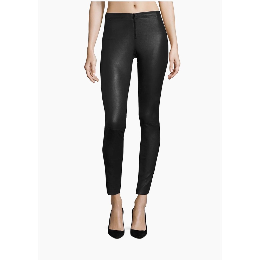 Alice + Olivia Base Black Lamb Skin Leather Leggings Skinny Pants Size 2